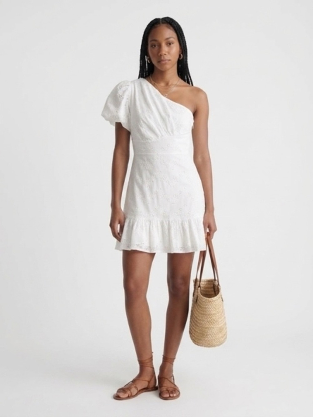 Urban Outfitters one shoulder White Eyelet Mini Dress